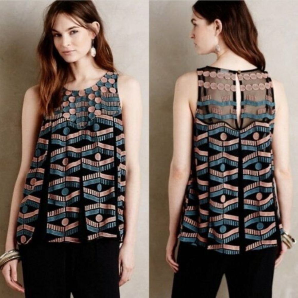Akemi + Kim Anthropologie Kalila Embroidered Tank Women‎ Size M EUC